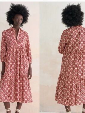 Zara Red Printed Midi Dress